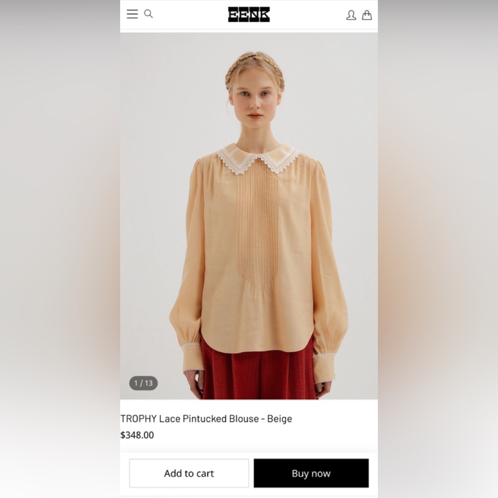 EENK TROPHY Lace Pintucked Blouse - Beige